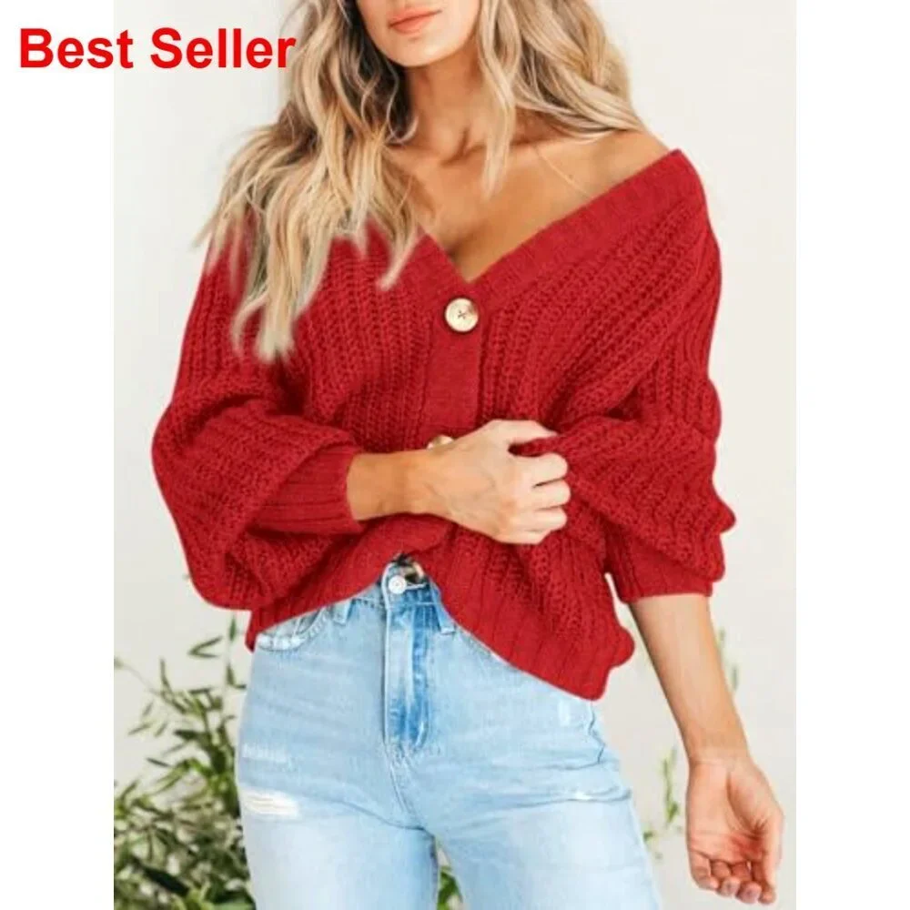 Chunky Knit Open Front Cardigan, Loose Fit, Long Sleeve, Button Sweater